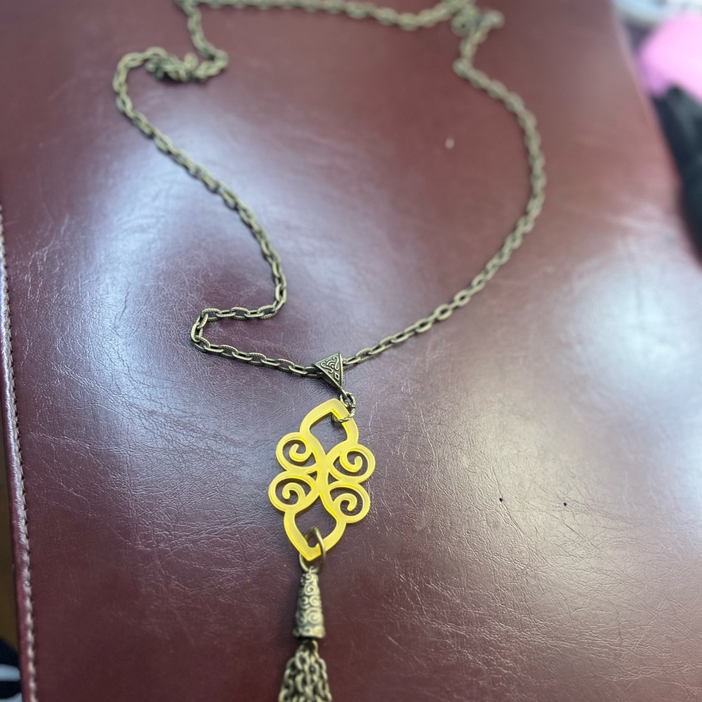 Orange Celtic Knot Pendant Necklace with Tassel